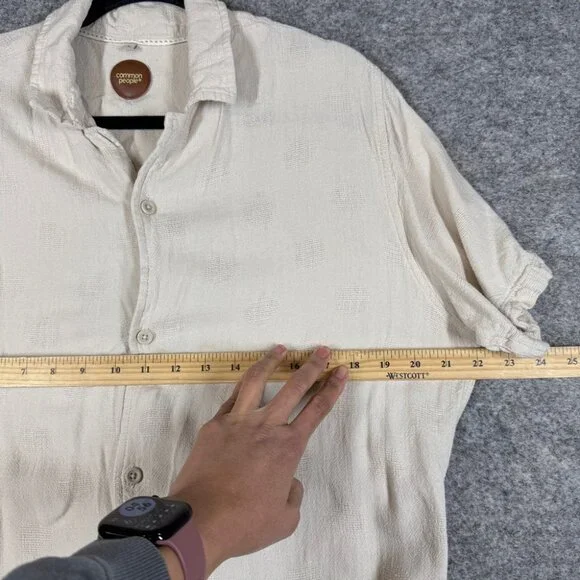 Common People Linen Blend Textured Polka Dot Button Up Shirt Size L Resort Wear - Picture 8 of 14